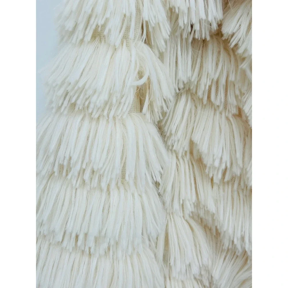 Hot‎ & Delicious Shag Faux Fur Fringe Jacket Cream Small